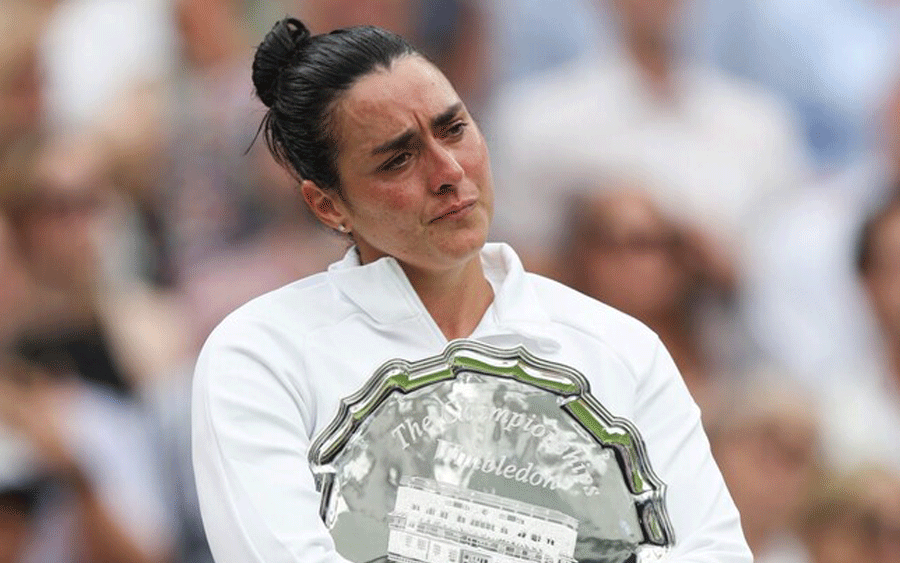 An emotional Ons Jabeur after losing the Wimbledon final to Marketa Vondrousova on Saturday. Twitter